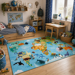 Detský kusový koberec Torino kids 233 WORLD MAP