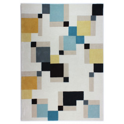 Ručne všívaný kusový koberec Illusion Abstract Blocks Blue / Ochre