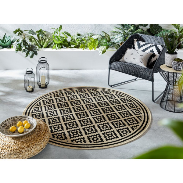 Kusový koberec Florence Alfresco Moretti Black/Beige kruh