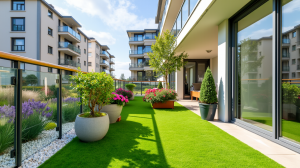 Tráva na terase pri apartmánoch