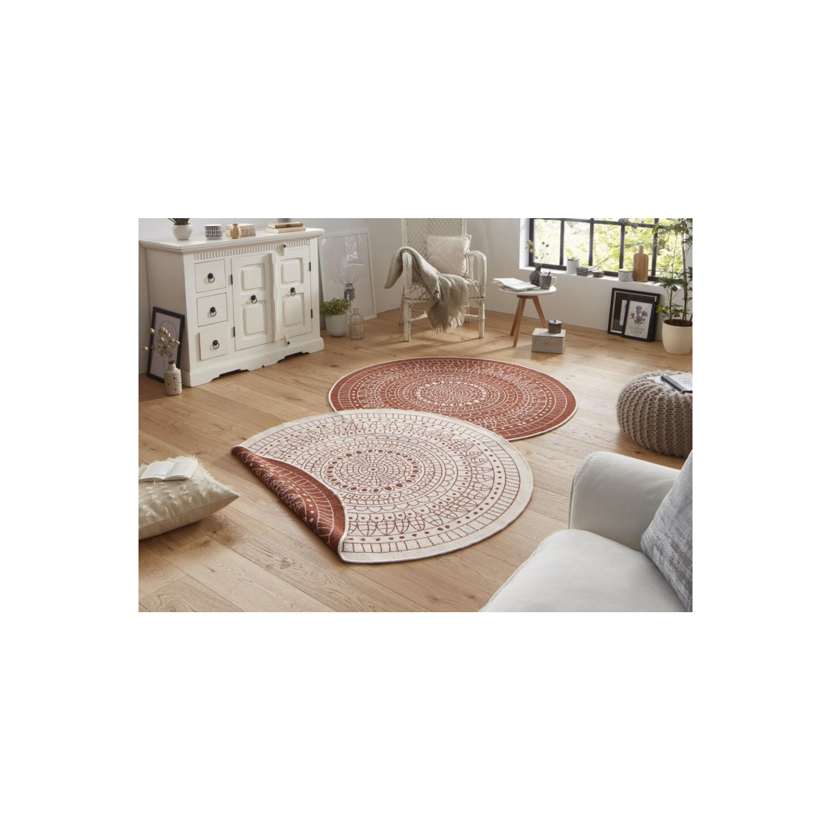 AKCE: 200x200 (průměr) kruh cm Kusový koberec Twin-Wendeteppiche 103102 creme terra – na von aj na doma