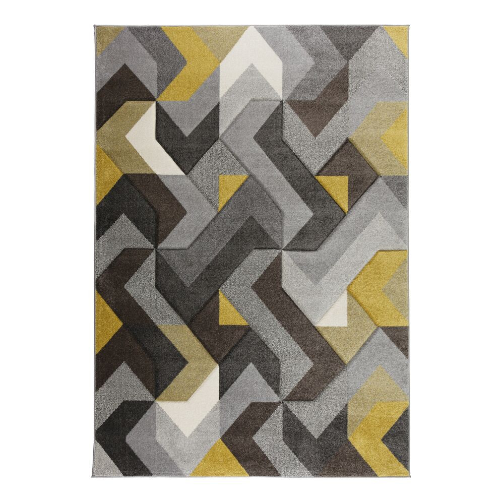 Flair Rugs, Kusový koberec Hand Carved Aurora Grey / Ochre, 200x290, žltá, obývacia izba