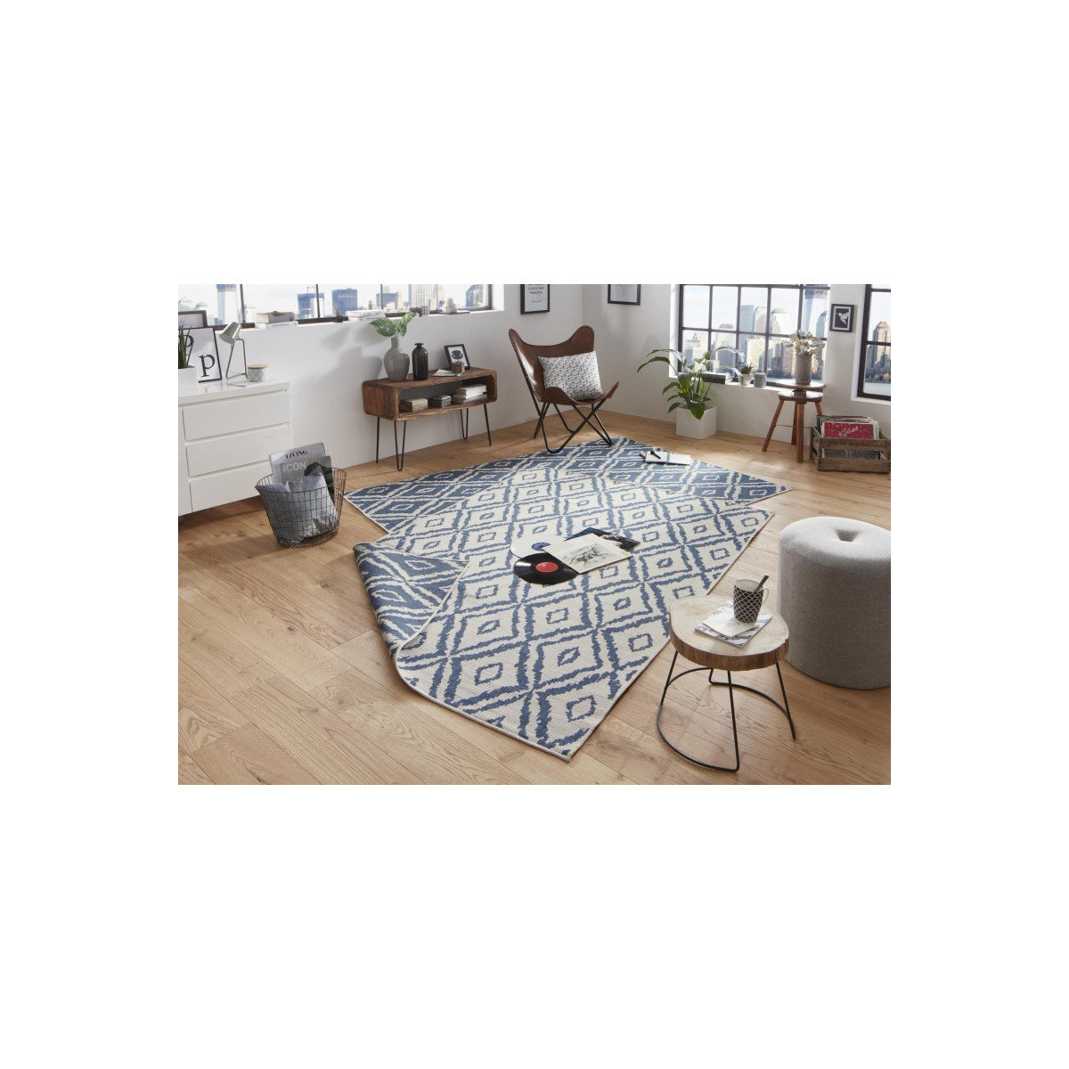 AKCIA: 120x170 cm Kusový koberec Twin-Wendeteppiche 103137 blau creme – na von aj na doma