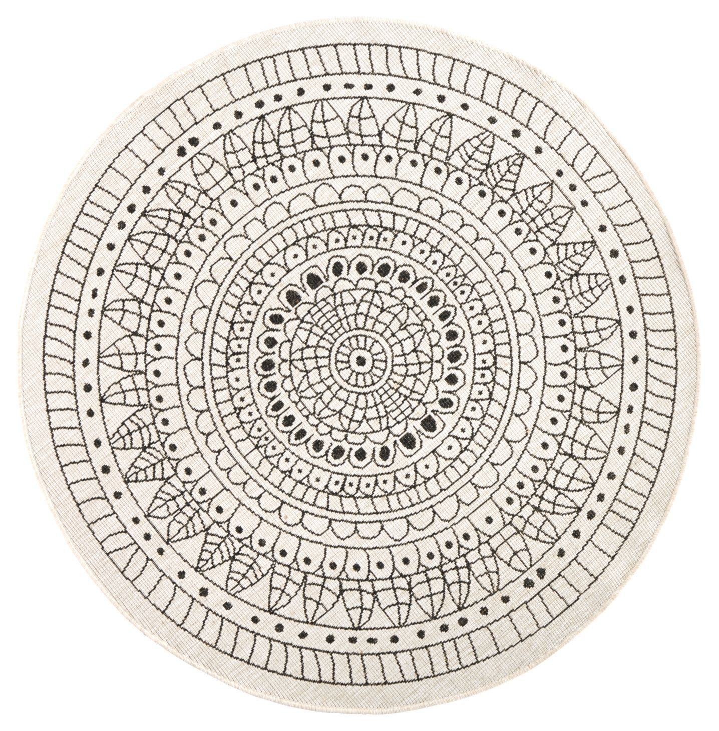 Hanse Home, Kusový koberec Twin-Wendeteppiche 103101 creme schwarz – na von aj na doma, 200x200 (priemer) kruh, biela, chodba / predsieň