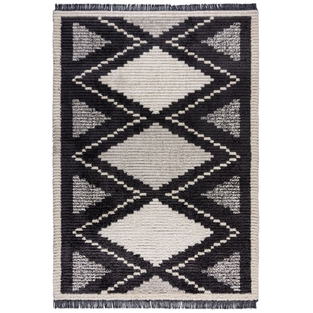 Flair Rugs, Kusový koberec Domino Zaid Berber Monochrome, 160x230, čiernobiela, chodba / predsieň