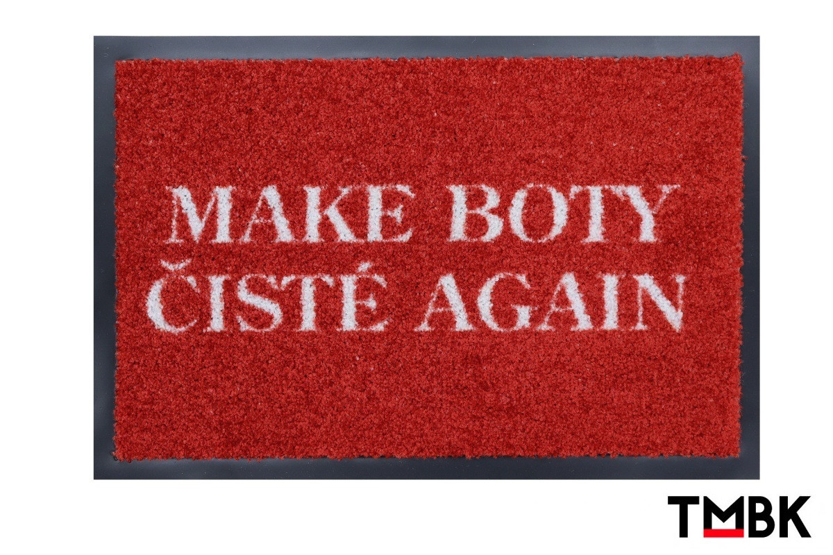GDmats, Rohožka od TMBK: MAKE BOTY ČISTÉ AGAIN – na von aj na doma, 39x58, červená, chodba / predsieň