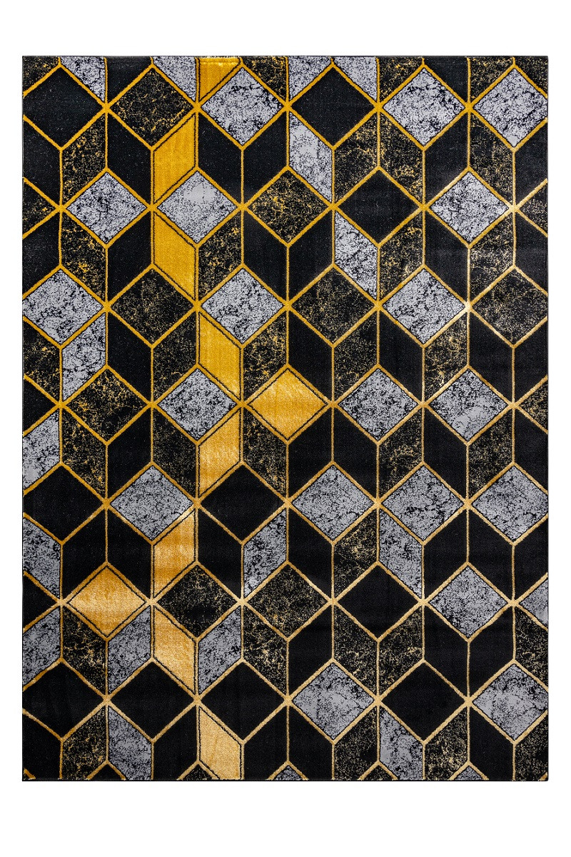 Kusový koberec Gloss 400B 86 3D geometric black/gold - 160x220 cm Dywany Łuszczów 