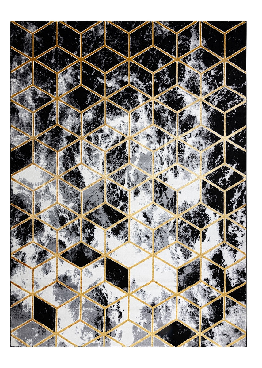 Kusový koberec Gloss 409A 82 3D cubes black/gold/grey - 140x190 cm Dywany Łuszczów 