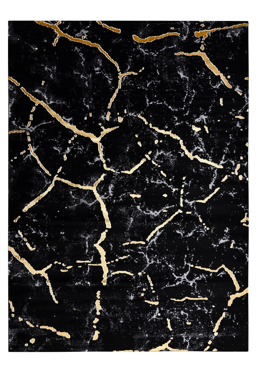 Kusový koberec Gloss 410A 86 3D mramor black/gold - 280x370 cm Dywany Łuszczów 