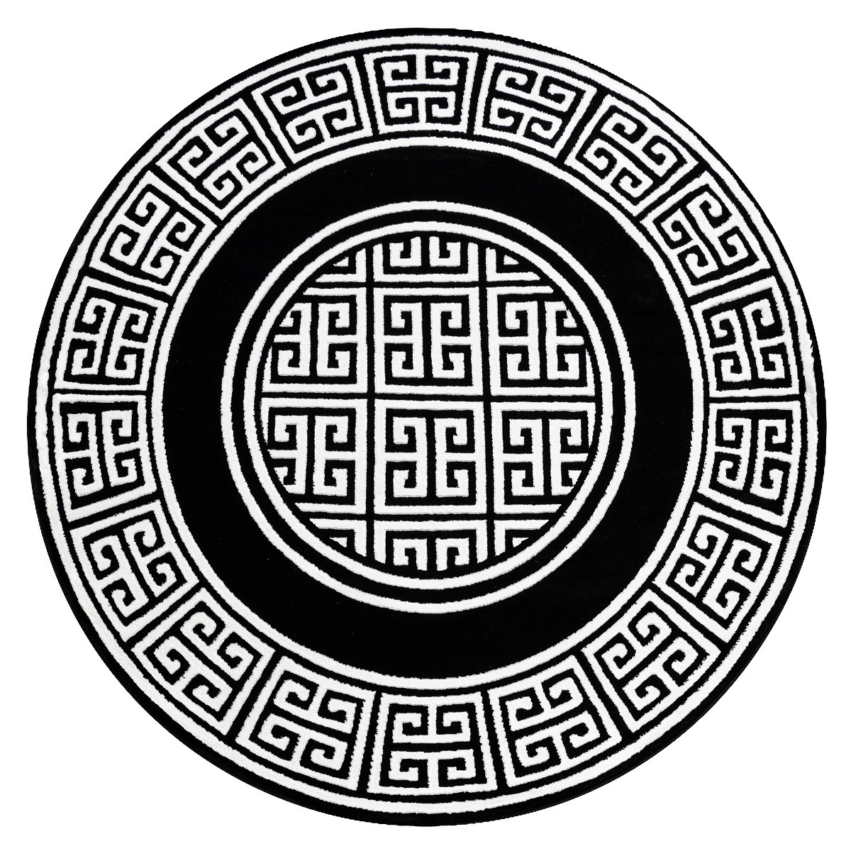 Dywany Łuszczów, Kusový koberec Gloss 6776 85 greek black/ivory kruh, 200x200 (priemer) kruh, čiernobiela, chodba / predsieň