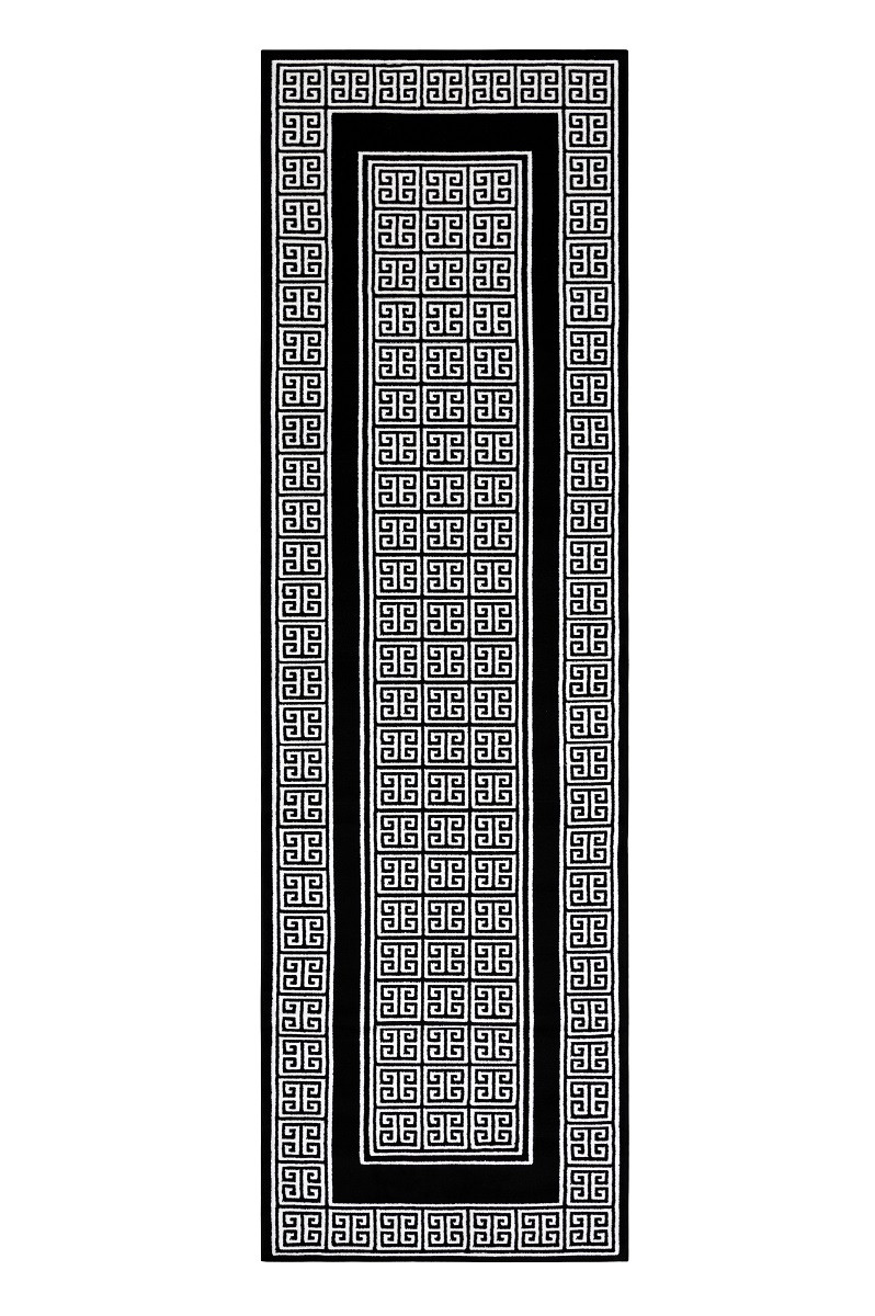 Dywany Łuszczów, Behúň Gloss 6776 85 greek black/ivory, 80x250, čiernobiela, obývacia izba