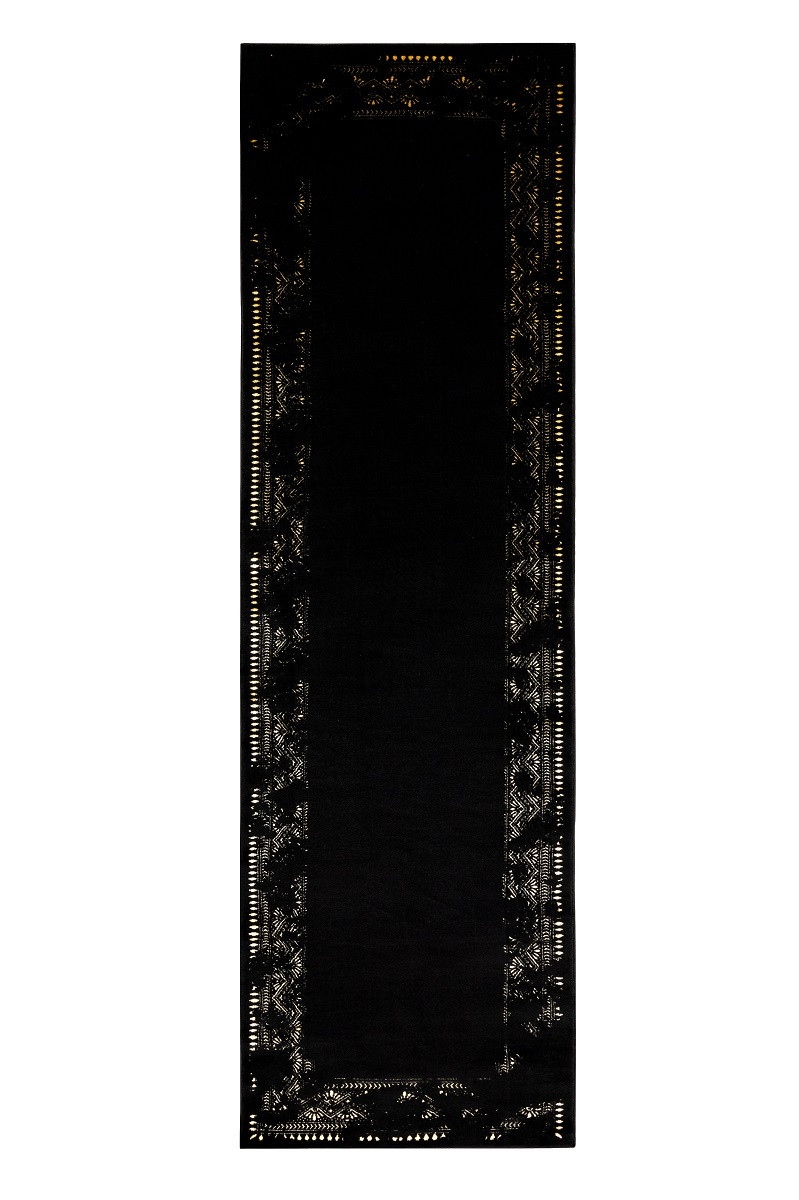 Dywany Łuszczów, Behúň Gloss 408C 86 geometric black/gold, 80x300, čierna, obývacia izba