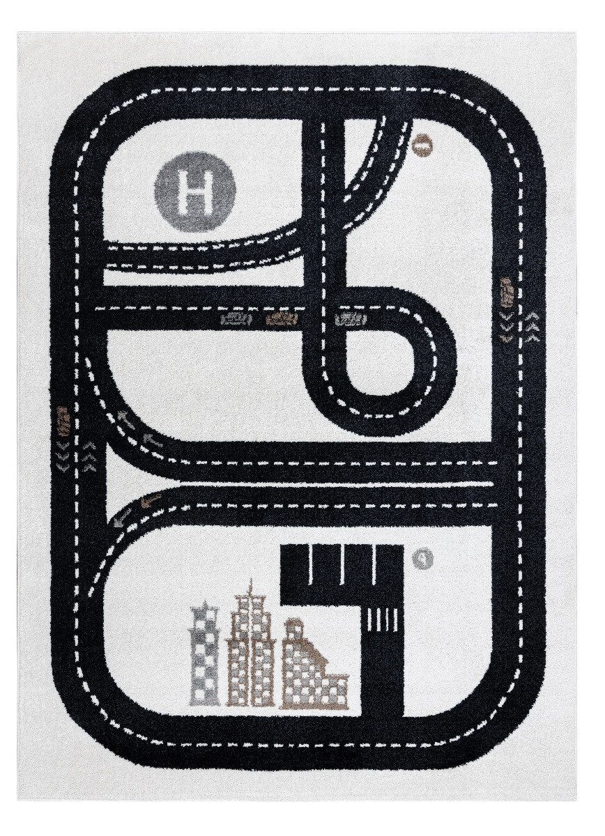 Dywany Łuszczów, Detský kusový koberec Fun Track cream, 80x150, čiernobiela, detská izba