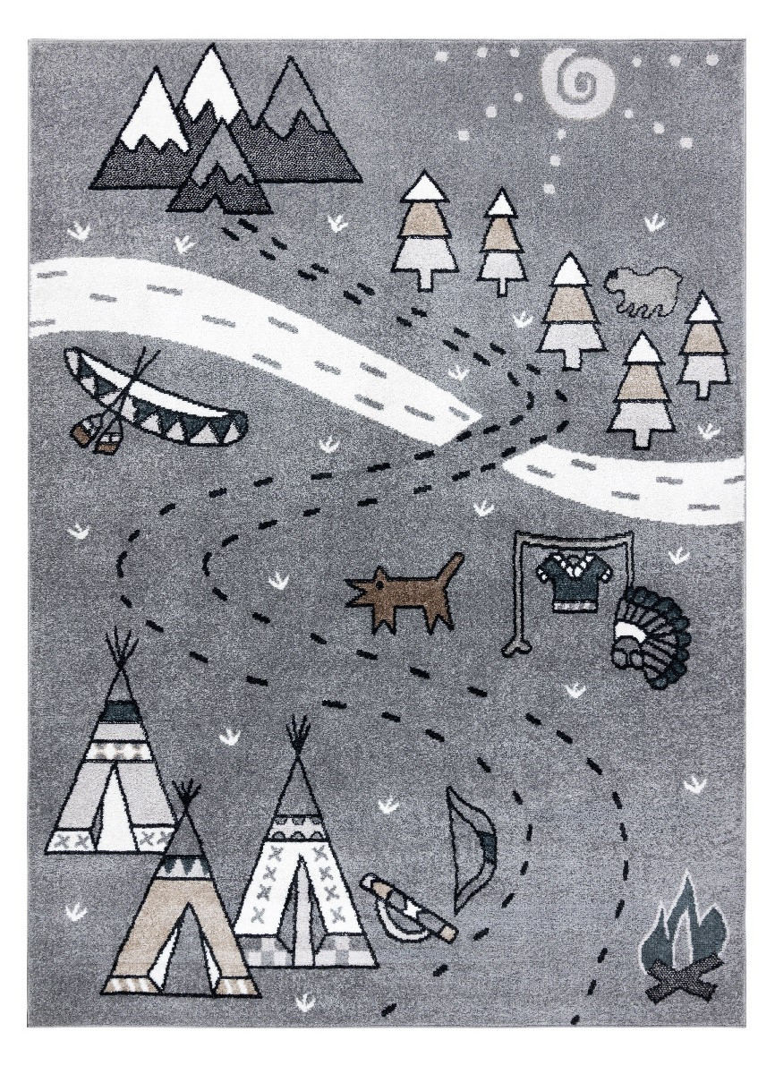 Detský kusový koberec Fun Indian grey, 80x150, šedá, detská izba