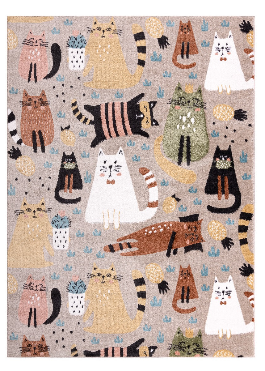 Detský kusový koberec Fun Kittens Cats beige - 120x170 cm Dywany Łuszczów 