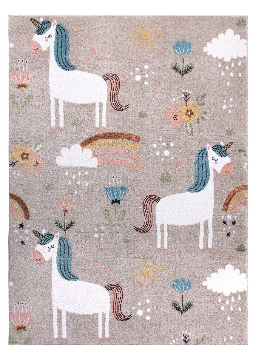 Dywany Łuszczów, Detský kusový koberec Fun Unicorn with rainbow beige, 120x170, béžová, detská izba