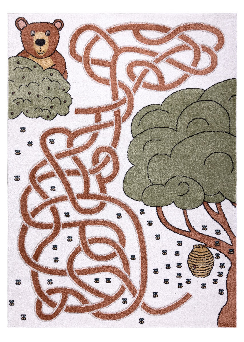 Dywany Łuszczów, Detský kusový koberec Fun Honey with Bear cream, 200x290, hnedá, detská izba