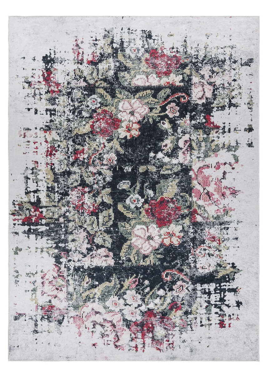 Dywany Łuszczów, Kusový koberec ANDRE Flowers 1816D, 160x220, čiernobiela, chodba / predsieň