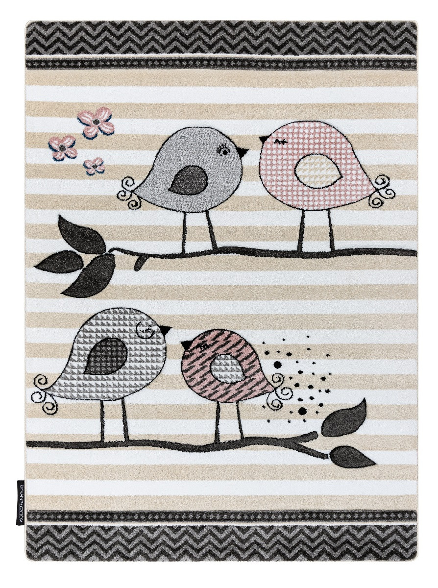 Dywany Łuszczów, Detský kusový koberec Petit Birds cream, 160x220, šedá, detská izba