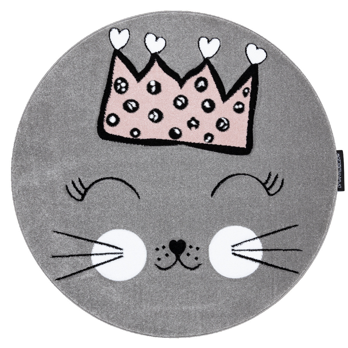 Detský kusový koberec Petit Cat crown grey kruh - 120x120 (priemer) kruh cm Dywany Łuszczów 