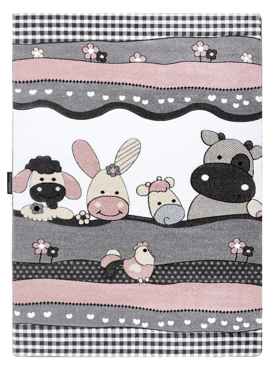 Detský kusový koberec Petit Farm animals pink - 120x170 cm Dywany Łuszczów 