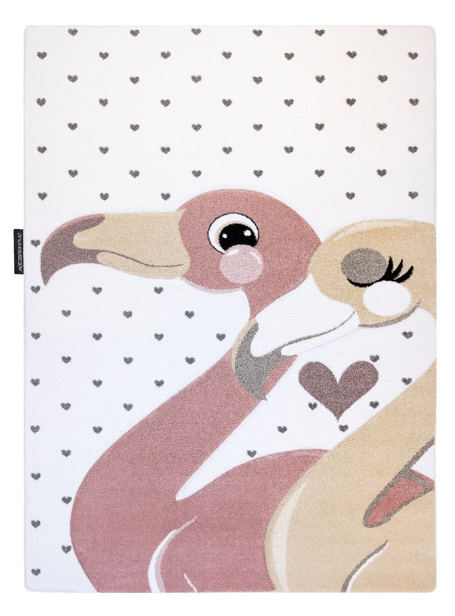 Dywany Łuszczów, Detský kusový koberec Petit Flamingos hearts cream, 160x220, ružová, detská izba