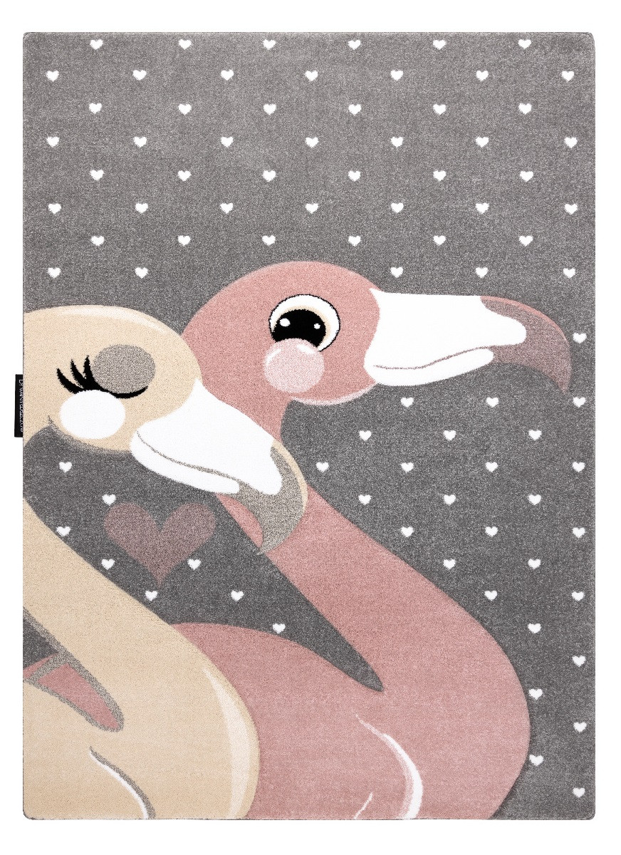 Detský kusový koberec Petit Flamingos hearts grey - 160x220 cm Dywany Łuszczów 