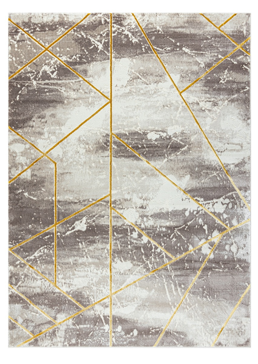 Dywany Łuszczów, Kusový koberec Core 1818 Geometric ivory/gold, 180x270, šedá, chodba / predsieň