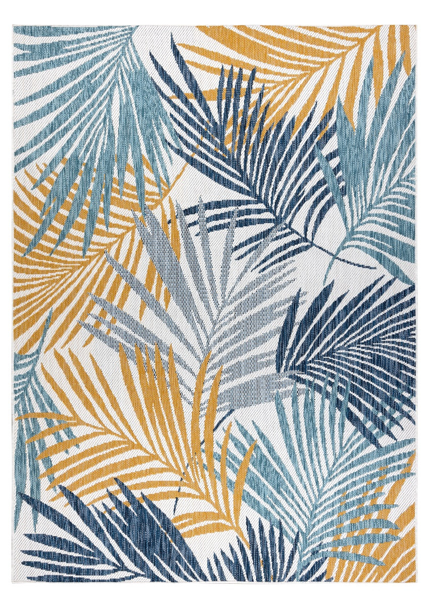 Dywany Łuszczów, Kusový koberec Cooper Sisal Palm leaves 22258 ecru/navy – na von aj na doma, 160x220, modrá, viacfarebná, žltá, chodba / predsieň
