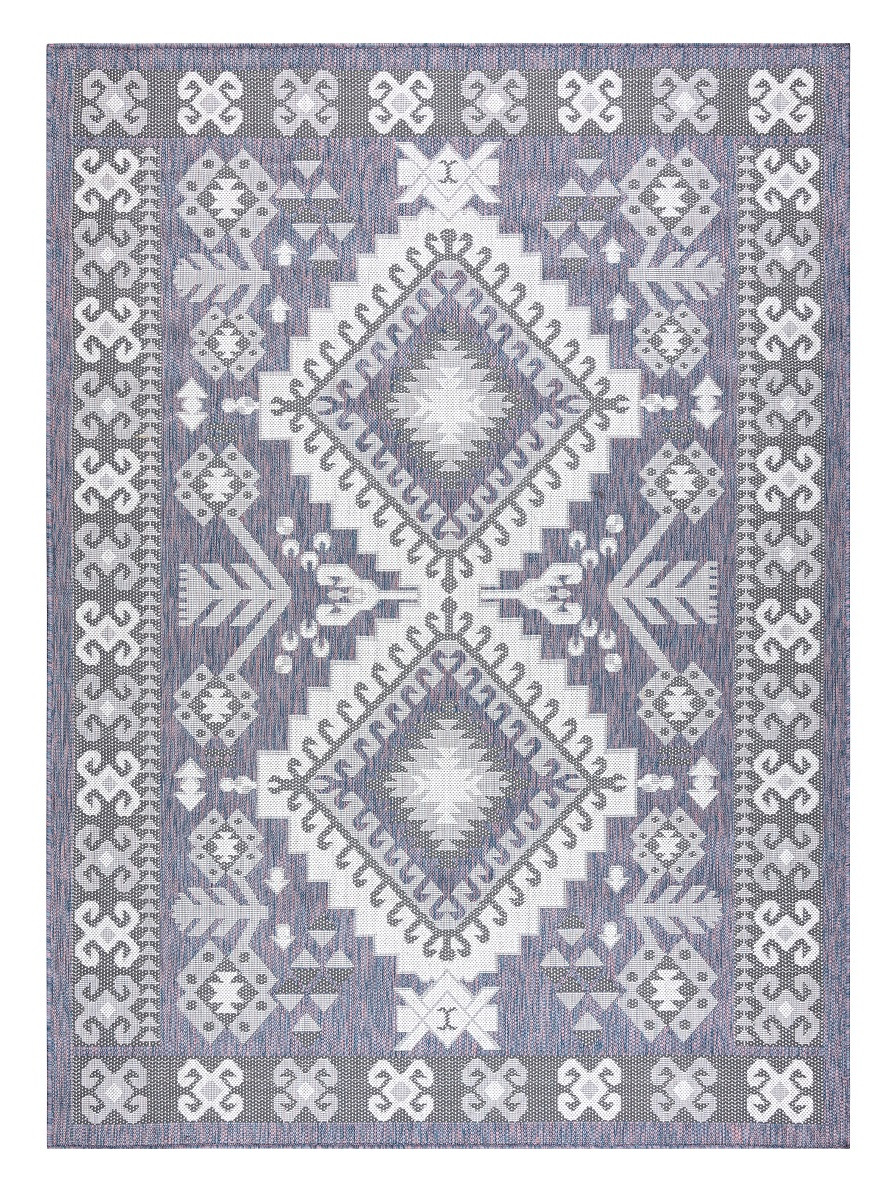 Dywany Łuszczów, Kusový koberec Sion Sisal Aztec 3007 blue/pink/ecru – na von aj na doma, 80x150, modrá, chodba / predsieň