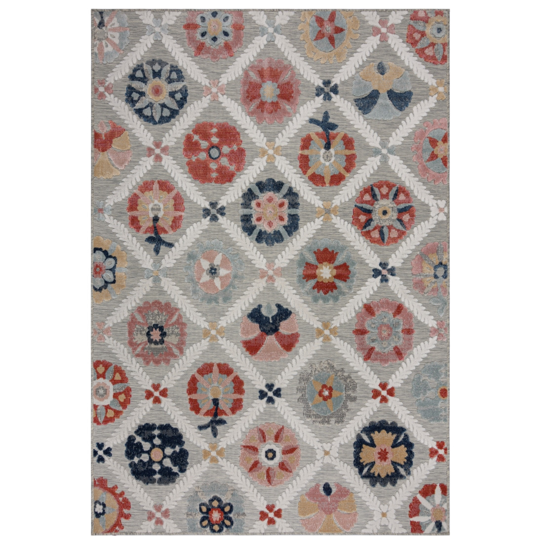 Flair Rugs, Kusový koberec Plaza Flora Grey – na von aj na doma, 200x290, viacfarebná, exteriér