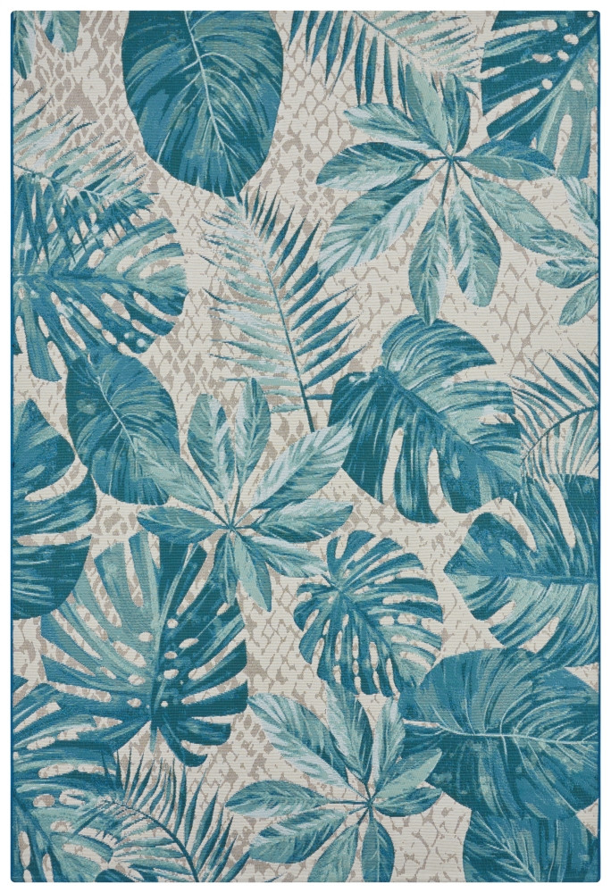Hanse Home, Kusový koberec Flair 105618 Tropical Leaves Turqouise – na von aj na doma, 80x165, modrá, chodba / predsieň