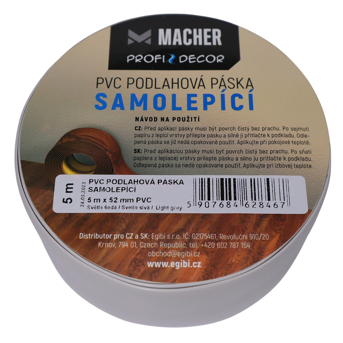 PVC podlahová páska SAMOLEPIACE svetlo šedá - 5m Macher  