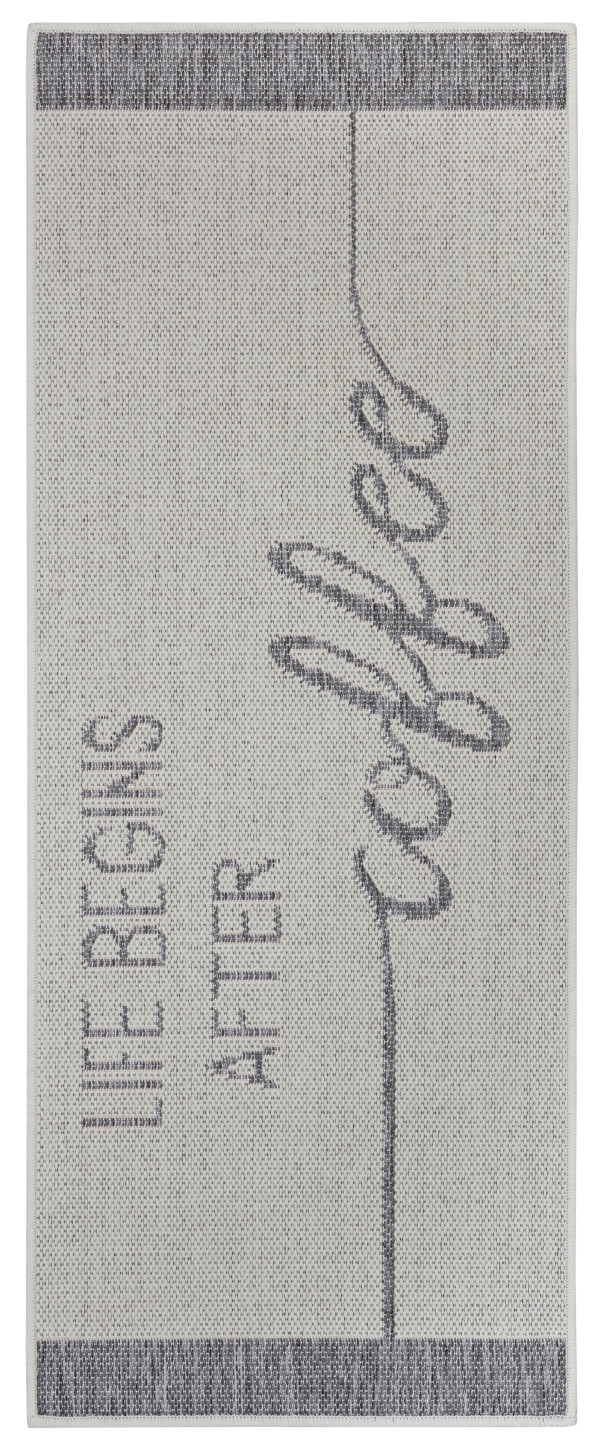 Hanse Home, Behúň Cucina Life Begins After Coffee 105628 Cream Grey, 92x150, biela, kuchyňa