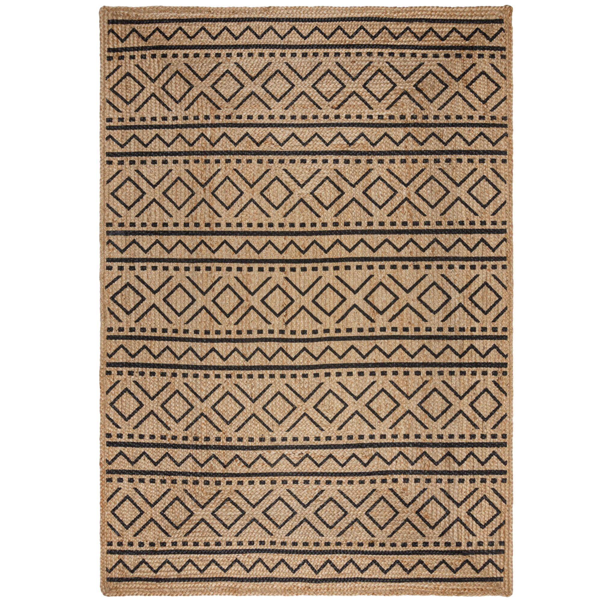 Flair Rugs, Kusový koberec Printed Jute Luis Natural/Black, 160x230, béžová, chodba / predsieň