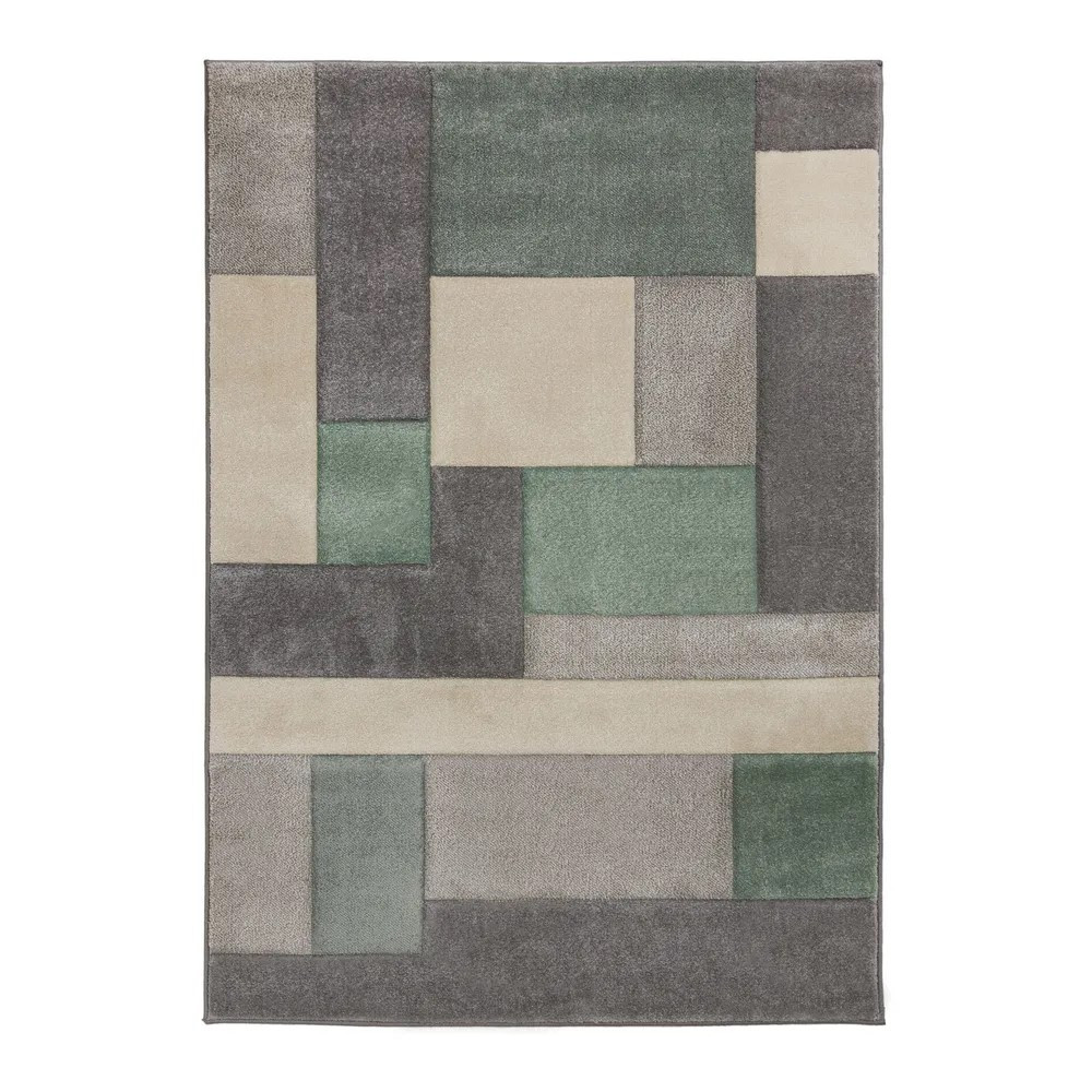 Flair Rugs, Kusový koberec Hand Carved Cosmos Mint / Grey / Cream, 120x170, zelená, kancelária