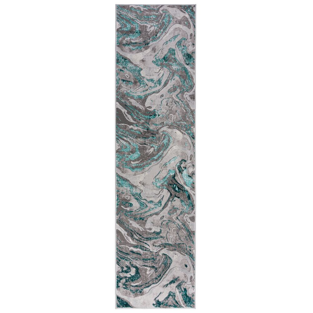 Flair Rugs, Behúň Eris Marbled Emerald, 60x230, modrá, chodba / predsieň