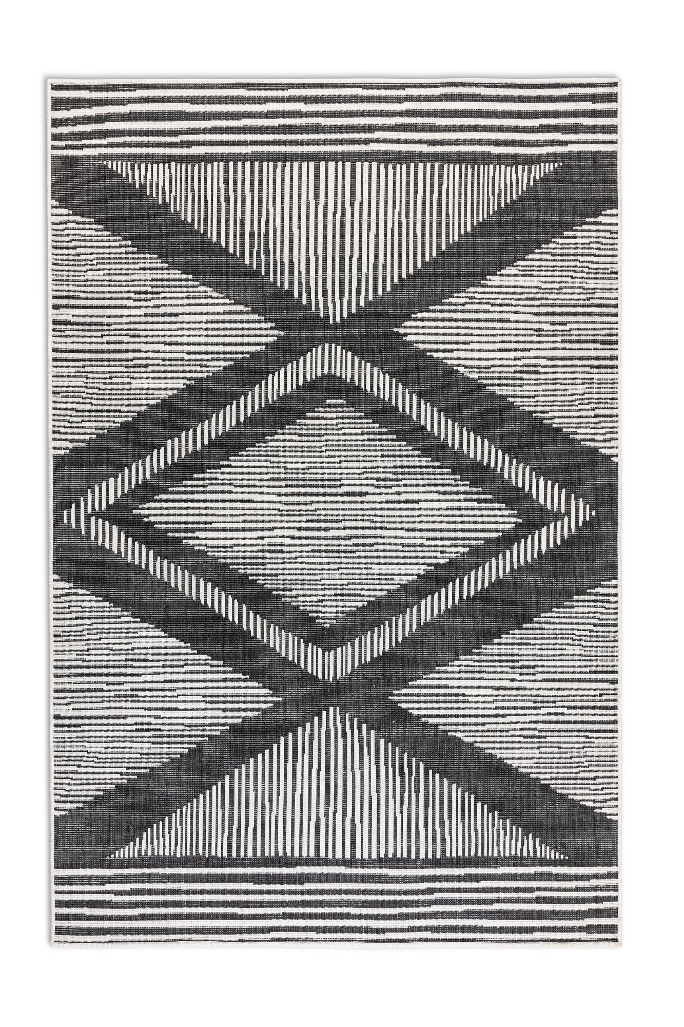 ELLE Decoration, Kusový koberec Gemini 106014 Black z kolekcie Elle – na von aj na doma, 120x170, čiernobiela, chodba / predsieň
