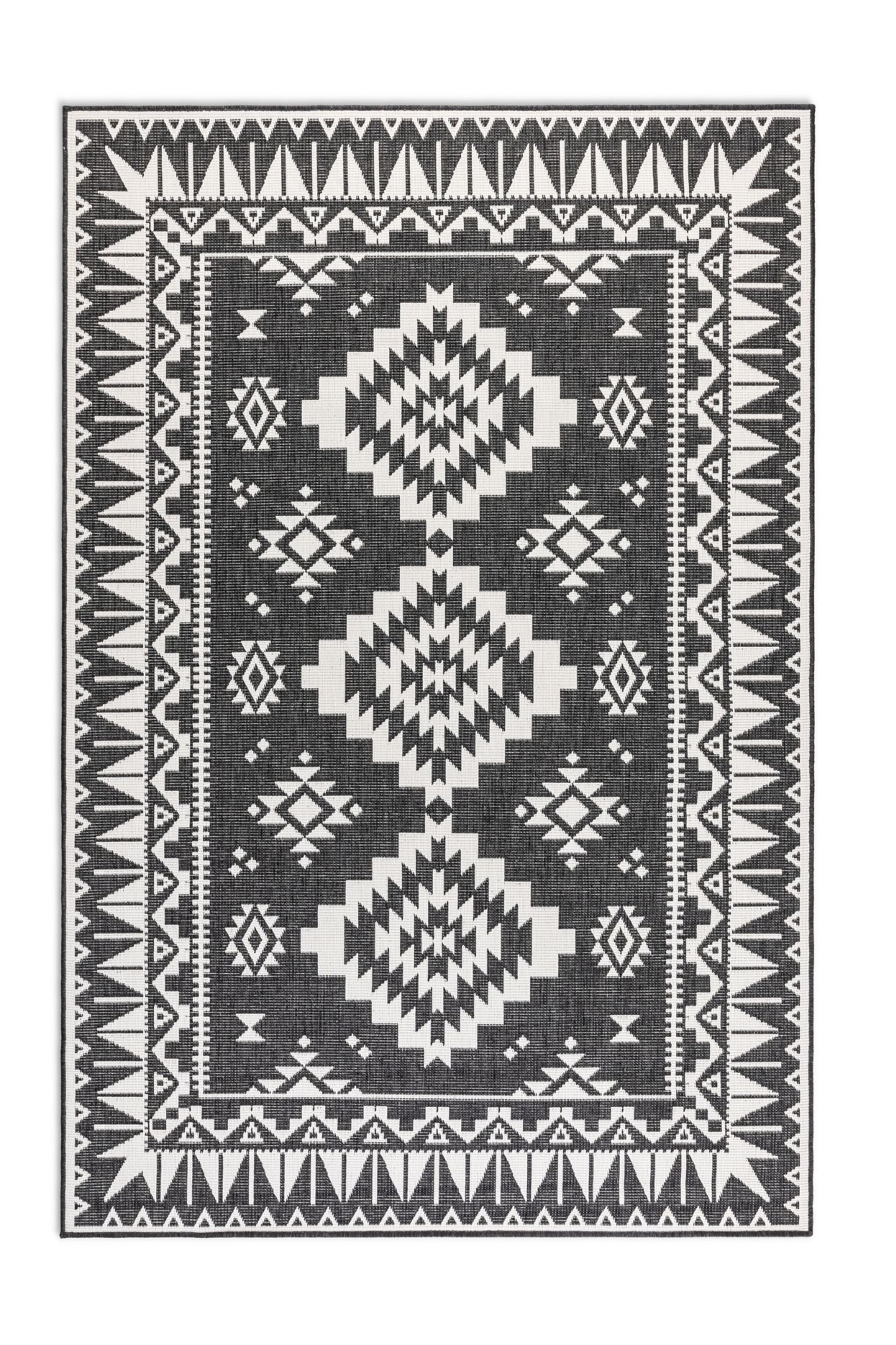ELLE Decoration, Kusový koberec Gemini 106019 Black z kolekcie Elle – na von aj na doma, 80x150, čiernobiela, chodba / predsieň