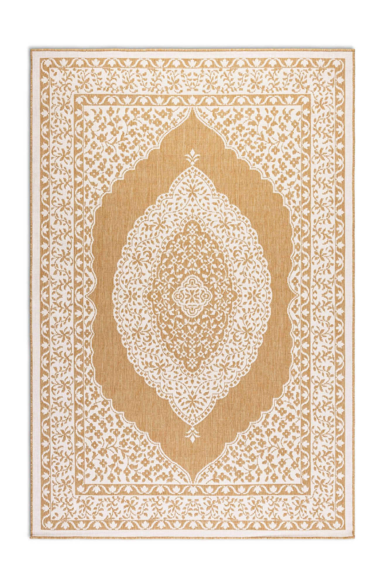 ELLE Decoration, Kusový koberec Gemini 106027 Ochre z kolekcie Elle – na von aj na doma, 80x150, žltá, chodba / predsieň