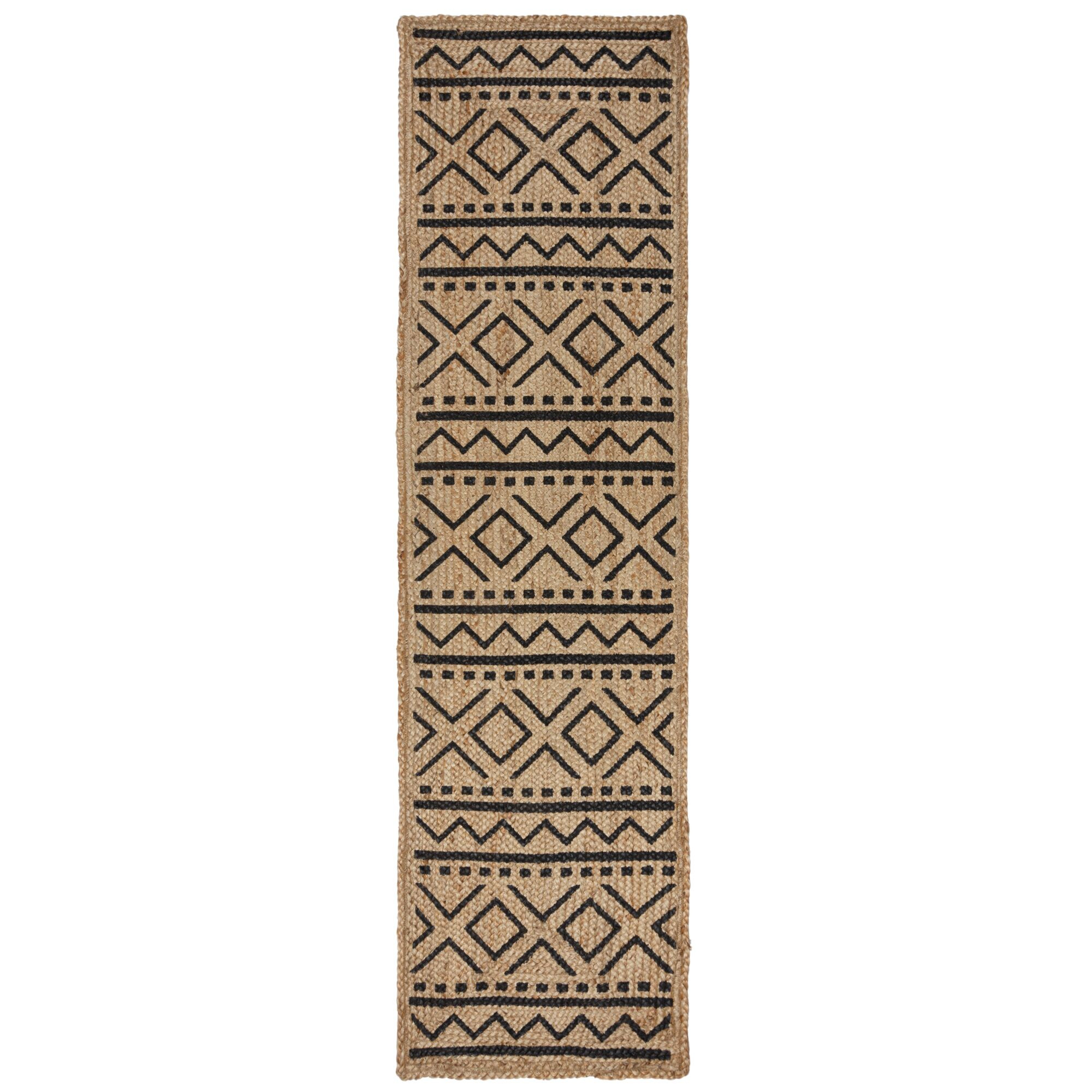 Flair Rugs, Behúň Printed Jute Luis Natural/Black, 60x230, béžová, chodba / predsieň