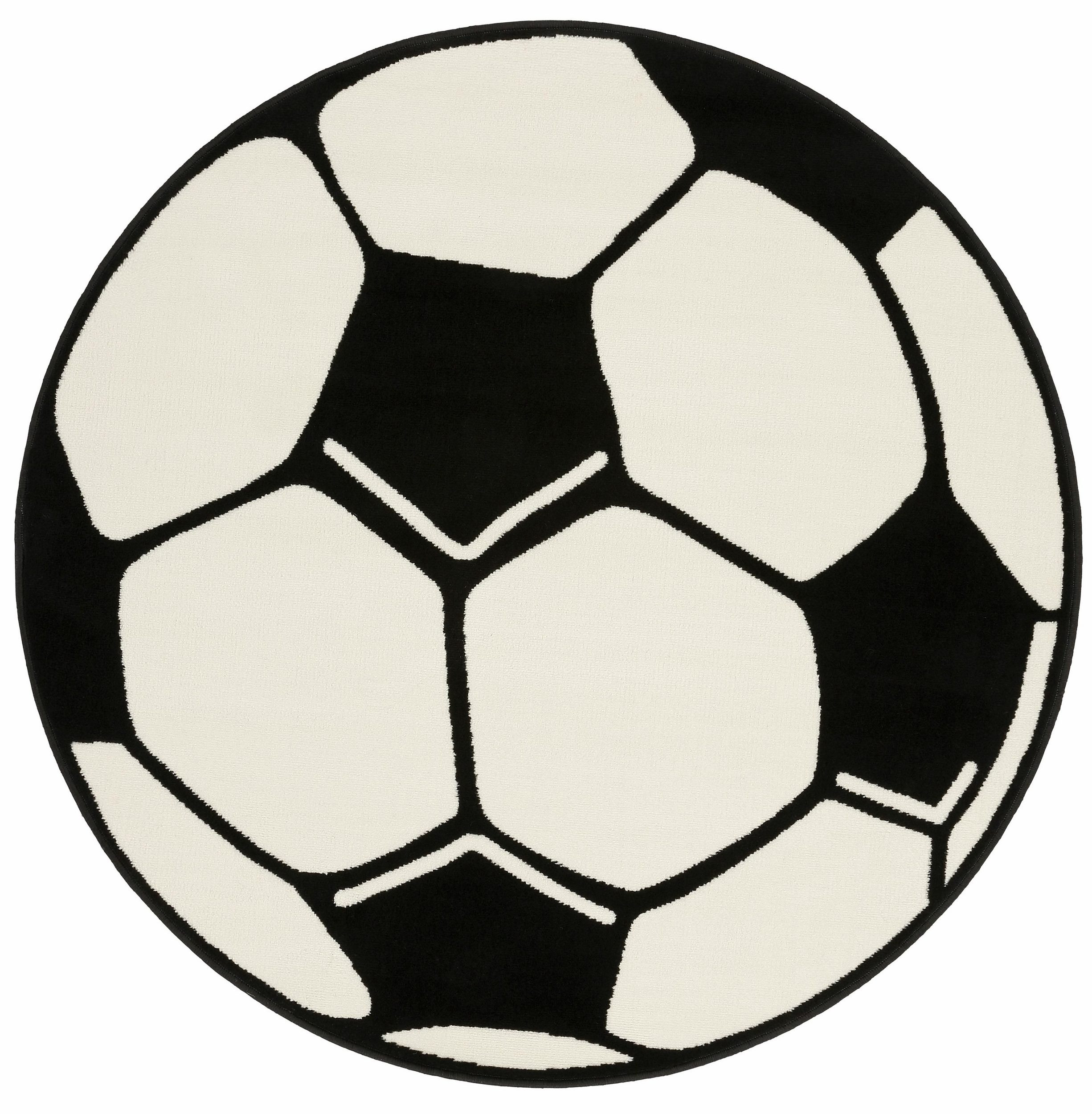 Hanse Home, Kusový koberec Prime Pile Fussball 100015, 200x200 (priemer) kruh, čiernobiela, detská izba