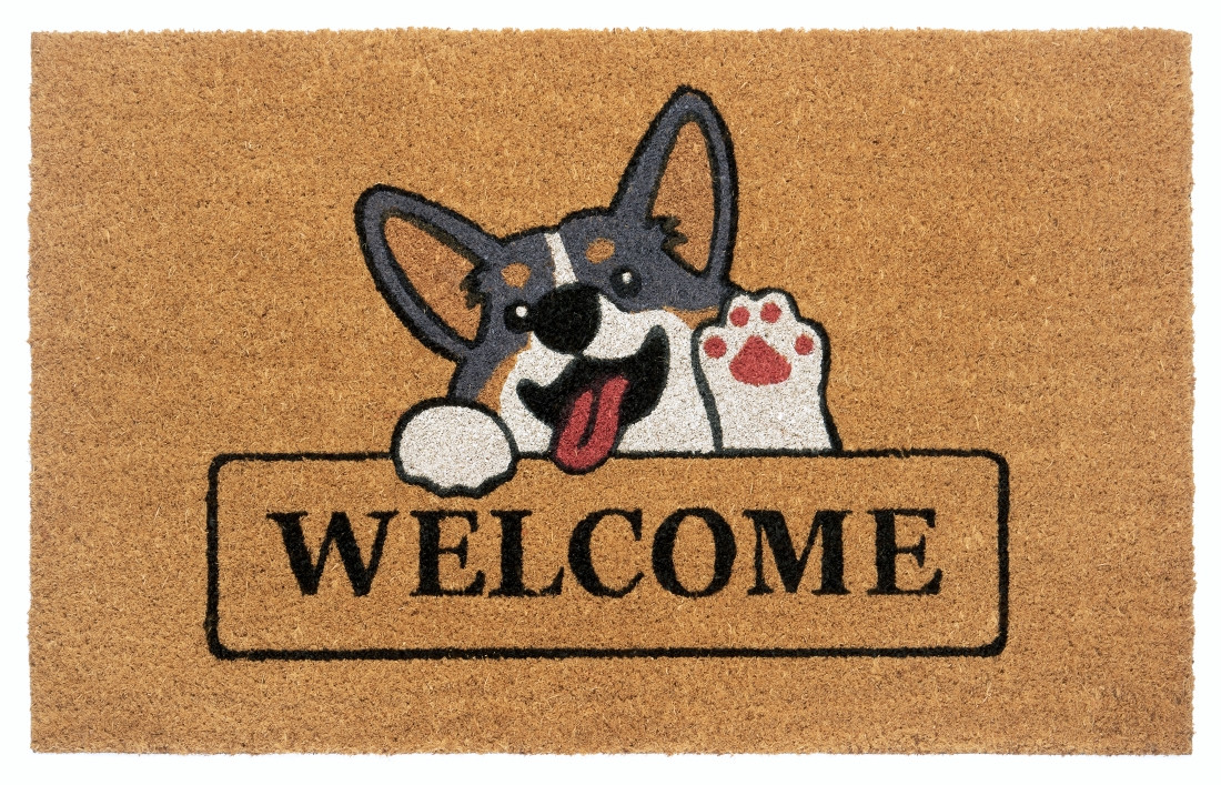 Hanse Home, Rohožka Pes Corgi 105575 - na von aj na doma, 45x75, hnedá, chodba / predsieň