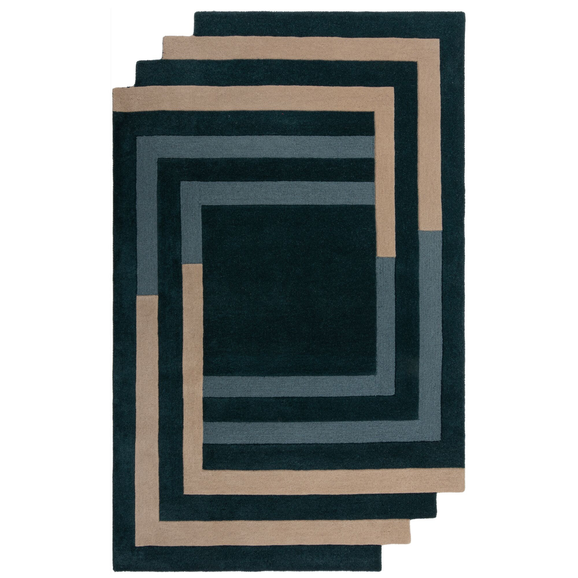 Flair Rugs, Ručne všívaný kusový koberec Abstract Labyrinth Shaped Green/Blue, 200x290, modrá, chodba / predsieň