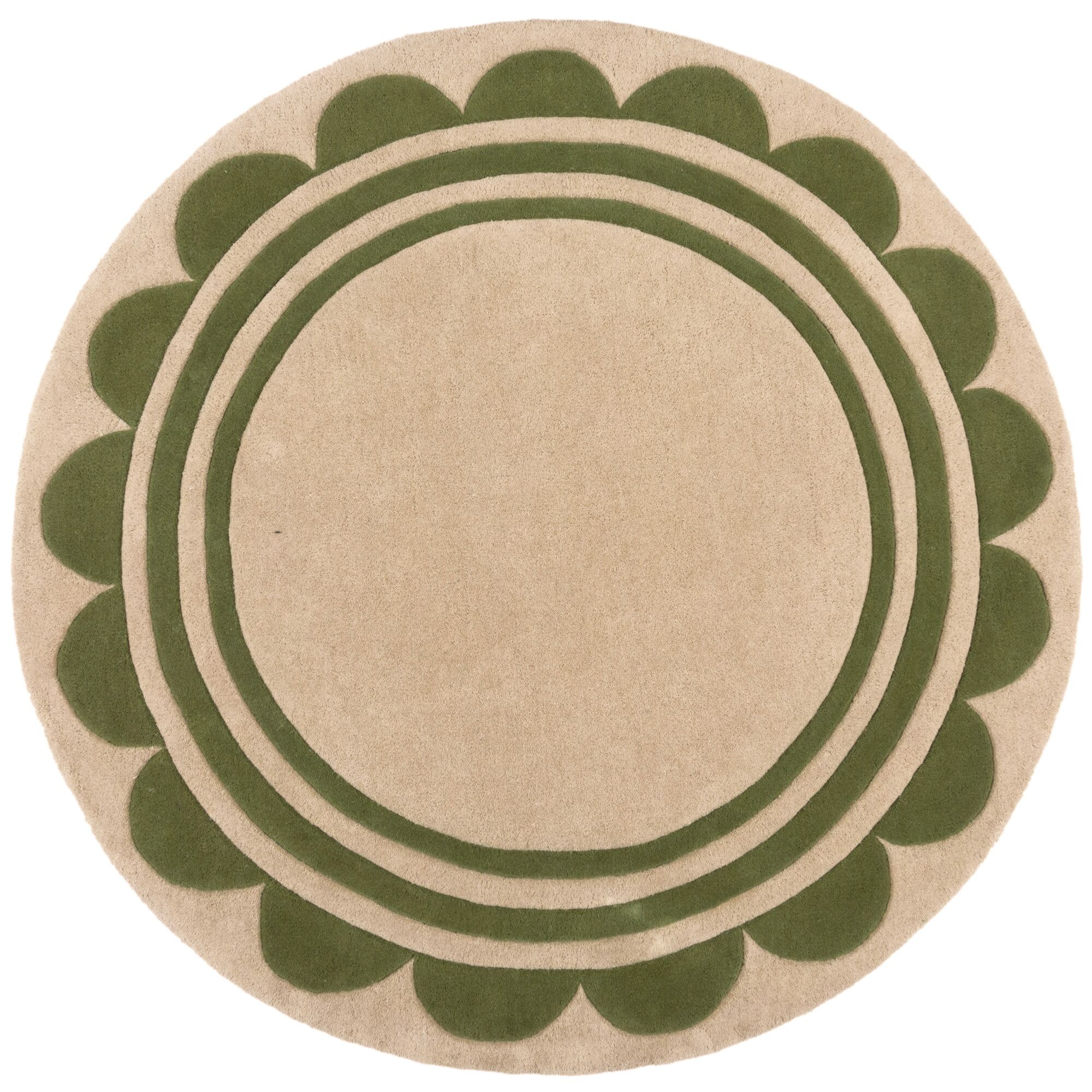 Flair Rugs, Ručne všívaný kusový koberec Lois Scallop Green kruh, 120x120 (priemer) kruh, zelená, chodba / predsieň