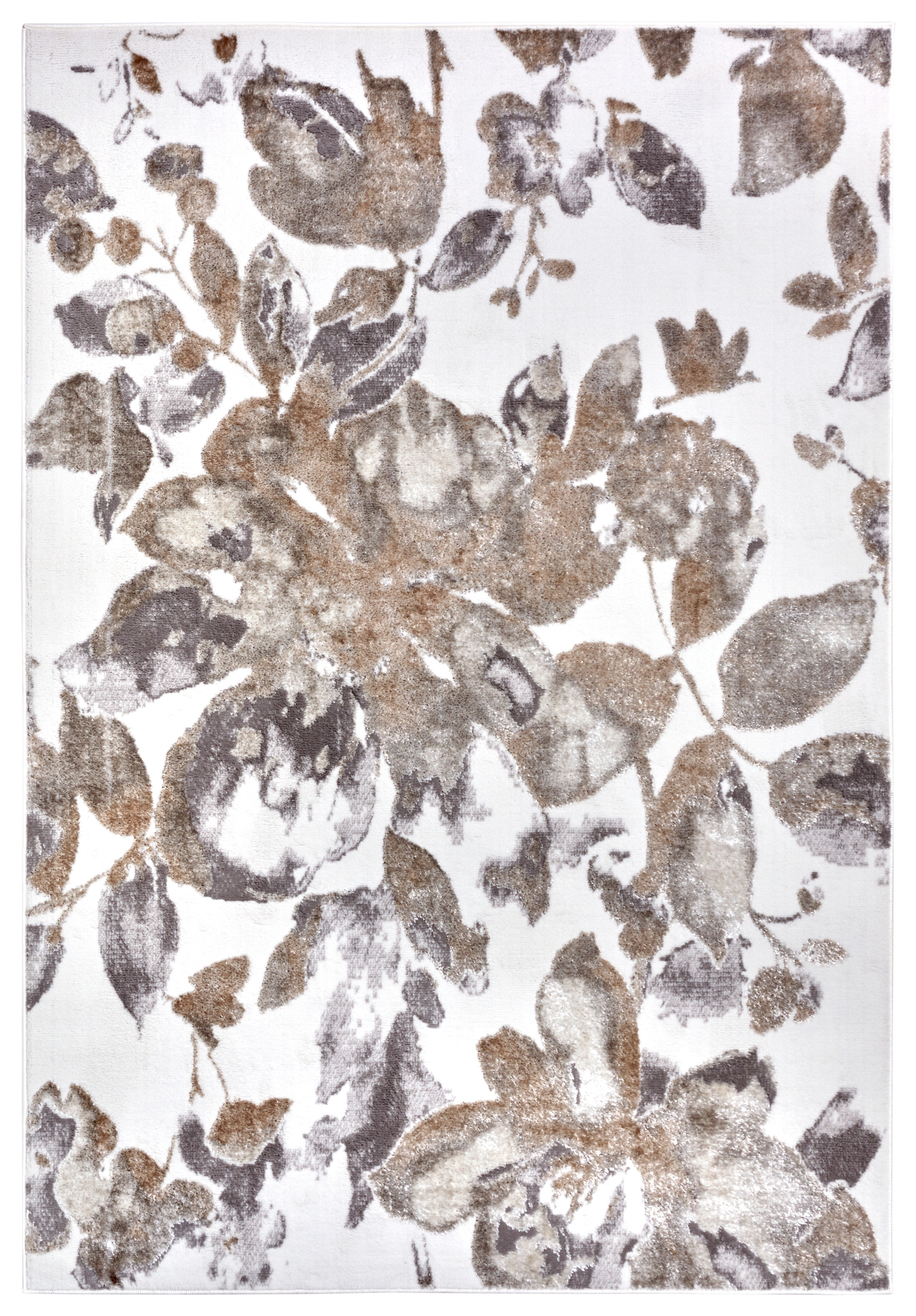 Hanse Home, Kusový koberec Shine 105922 Floral White Grey Brown, 67x120, hnedá, obývacia izba