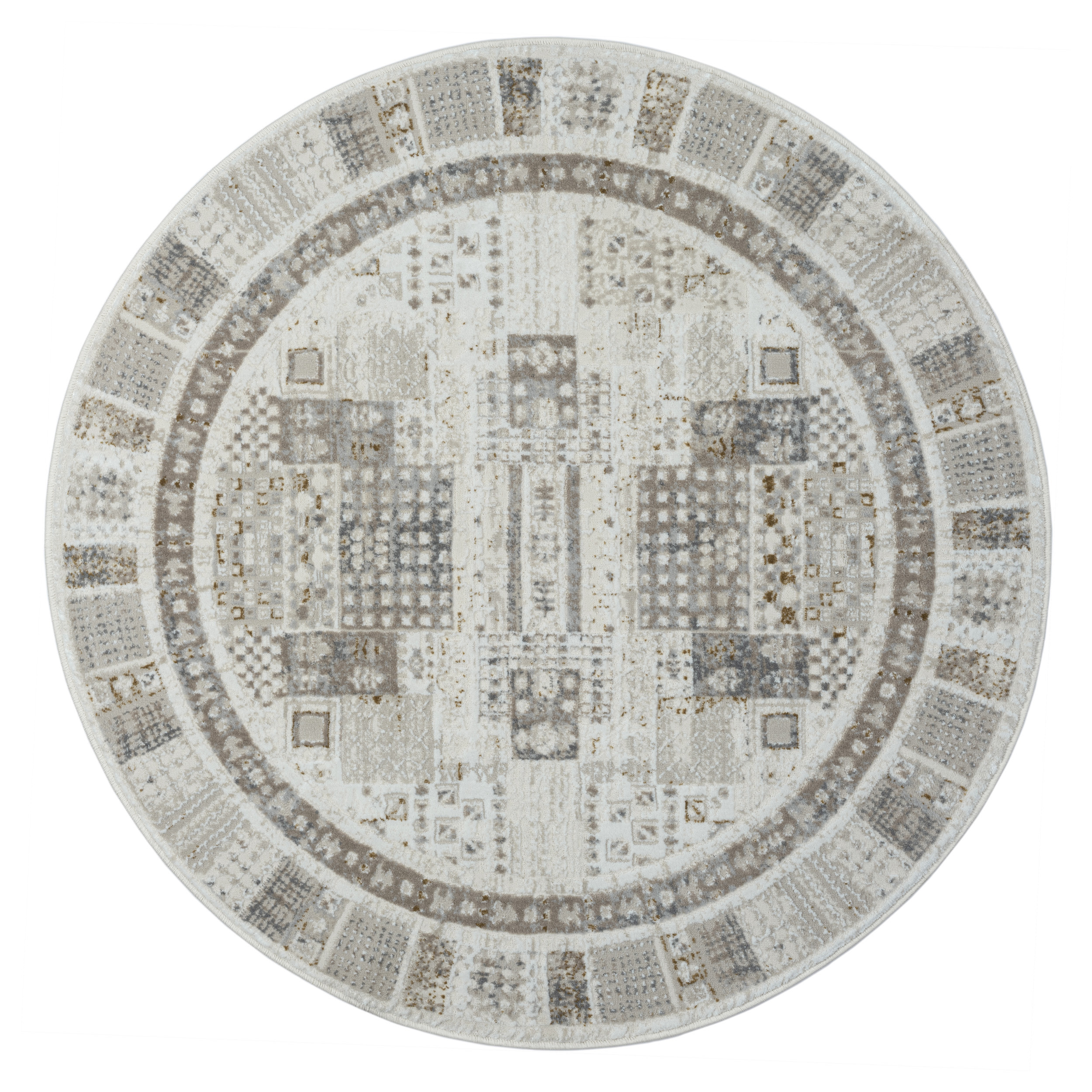 My Flair, Kusový koberec My Kashkuly CA60046 creme kruh, 120x120 (priemer) kruh, šedá, chodba / predsieň