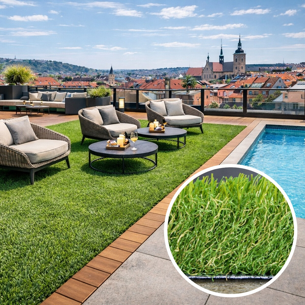 Lano, Umelá tráva Gazon, vyrezať kruh, šíře 4m, zelená