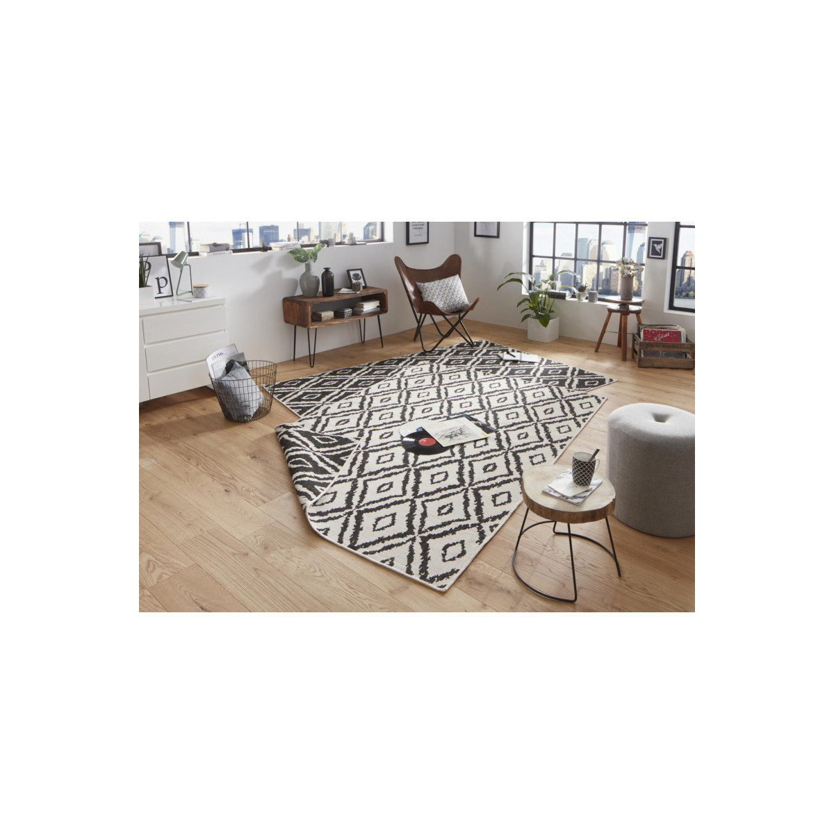 Kusový koberec Twin-Wendeteppiche 103134 schwarz creme – na von aj na doma