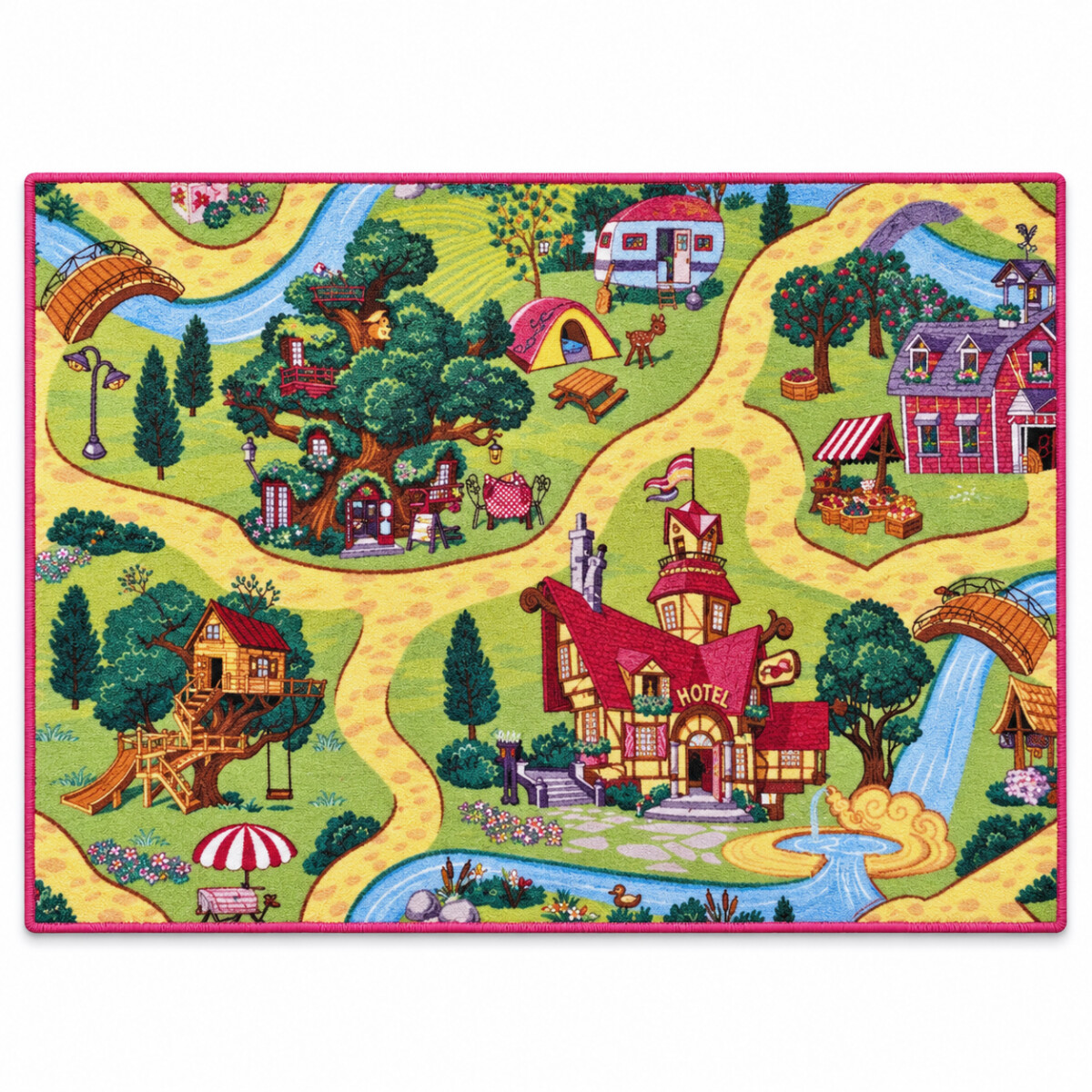 Vopi, Detský kusový koberec Rozprávková dedina, 95x133, viacfarebná, detská izba